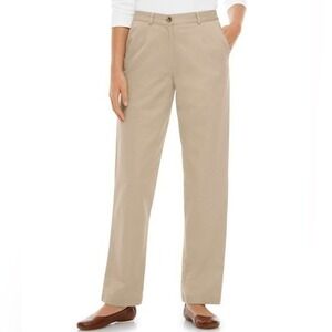 NWT L.L.Bean‎ Wrinkle-Free Cotton Pants Womens 14 Classic Fit Khaki